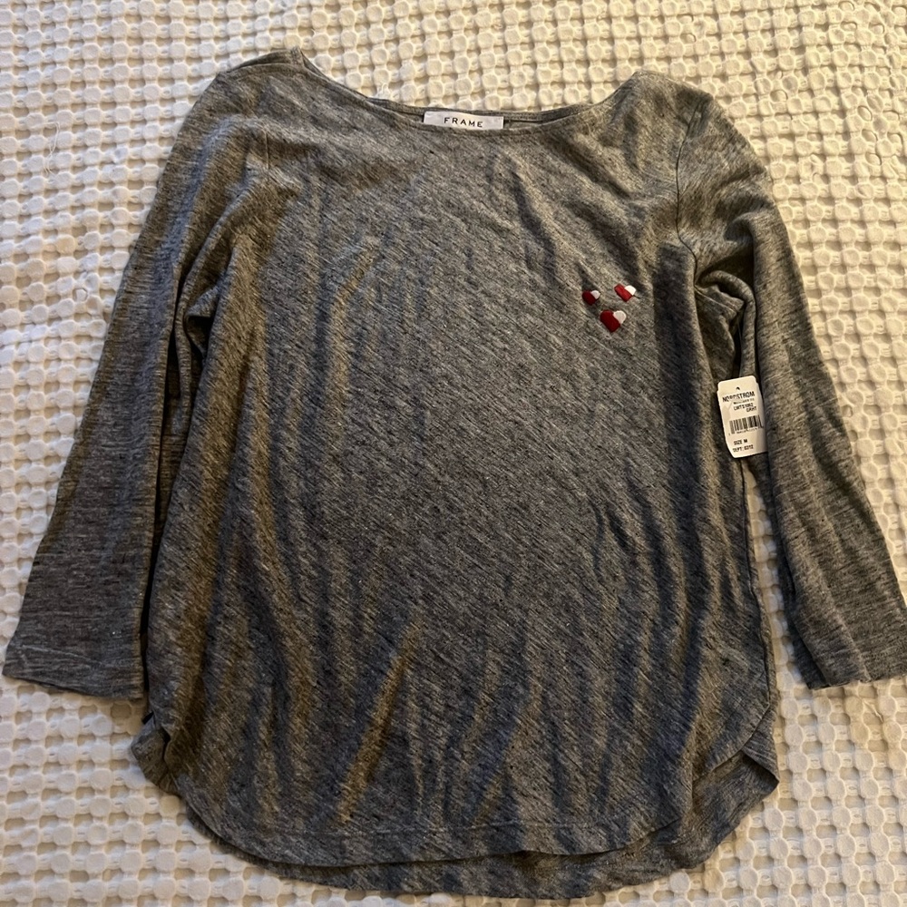 Frame Denim Gray boat neck 3/4” Sleeve Tee